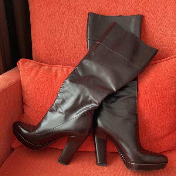 Authentic Gucci Brown Leather Zip Detailed Platform Boots EU 36.5 C - Picture 1 of 4
